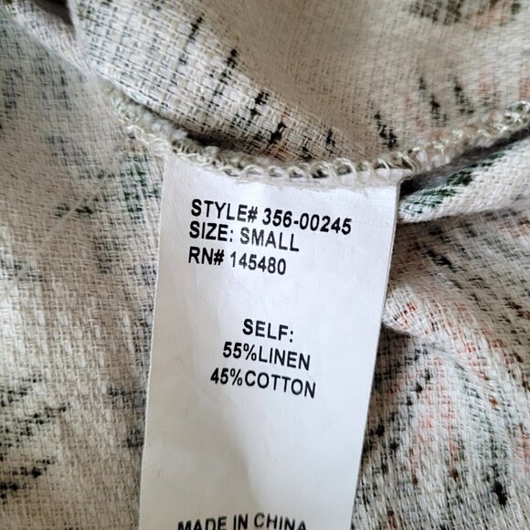 Mo:Vint Cream Floral Leaves Linen Cotton Blend Vintage Boho Swing Flared Top - Picture 2 of 8